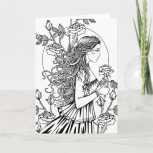 Kleur het zelf Fantasy Art Woman in Rozen Kaart