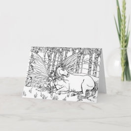 Kleur het zelf Fantasy Fairy en Unicorn Kaart