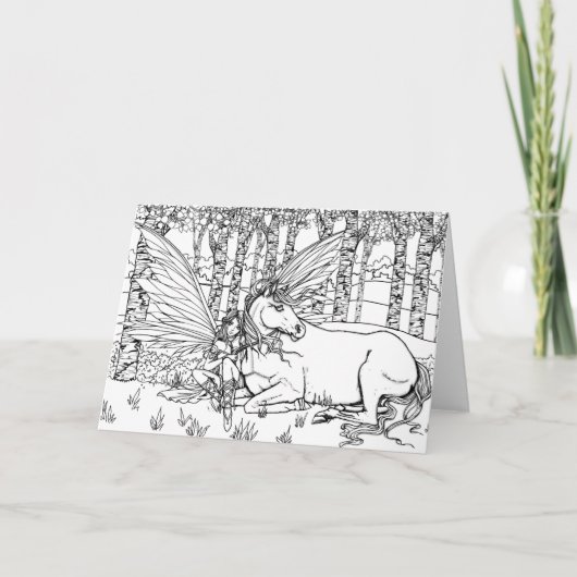 Kleur het zelf Fantasy Fairy en Unicorn Kaart (Voorkant)