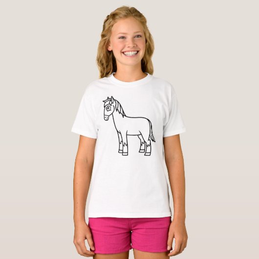 Kleur het zelf paard t-shirt (Voorkant volledig)
