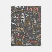 Kleur Hondennaam & Puppy Paws helemaal donkergrijs Fleece Deken (Voorkant)