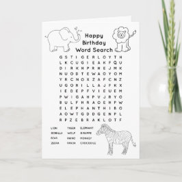 Kleur in Animal Word Zoeken Verjaardag Kaart