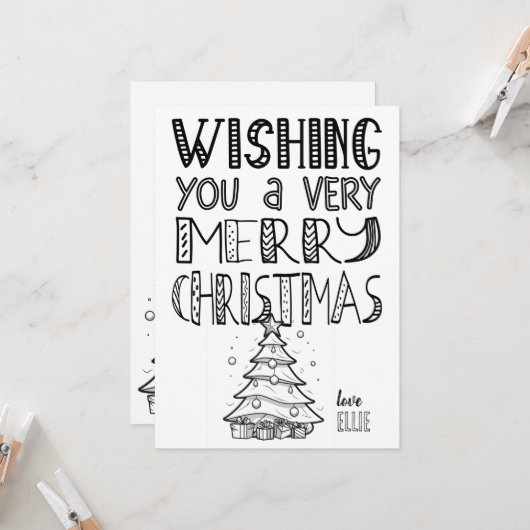 Kleur-in Vrolijk Kerstfeest met Boom (1) Flat Kaart (Voorkant / Achterkant in situ)