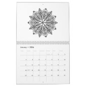 Kleur in zwart-wit kaleidoscoop mandala kalender (Jan 2026)