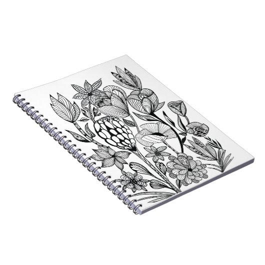 Kleur in zwarte witte bloemkleur notitieboek (Rechterzijde)