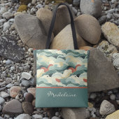 kleur Japans geïnspireerde golven en monogram Tote Bag