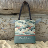kleur Japans geïnspireerde golven en monogram Tote Bag