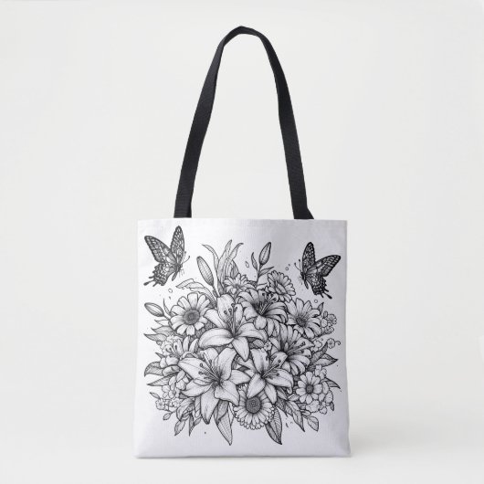 Kleur je eigen bloemenvlinder tote bag (Voorkant)
