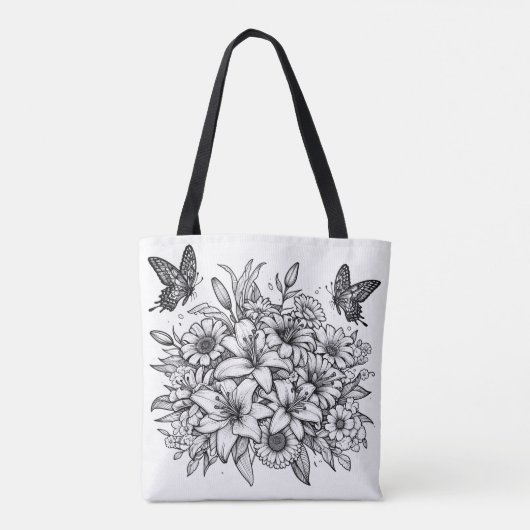 Kleur je eigen bloemenvlinder tote bag (Achterkant)