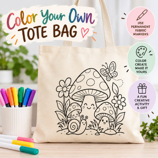 Kleur Je Eigen Bos Paddenstoelen Boodschappentas Tote Bag