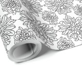 Kleur je eigen chrysant in zwart en wit cadeaupapier (Rol Hoek)