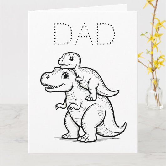 Kleur-je-eigen dinosaurus DIY Happy Vaderdag Kaart (Gele Bloem)
