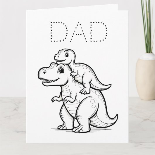 Kleur-je-eigen dinosaurus DIY Happy Vaderdag Kaart (Voorkant)