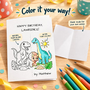Kleur je eigen dinosaurus kinderverjaardag kaart