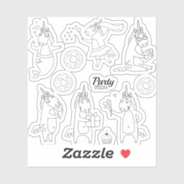 Kleur je eigen Eenhoorns Donut Feestje Plezier Aan Sticker