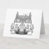 Kleur je eigen Engels huisje en katten Blank Bedankkaart