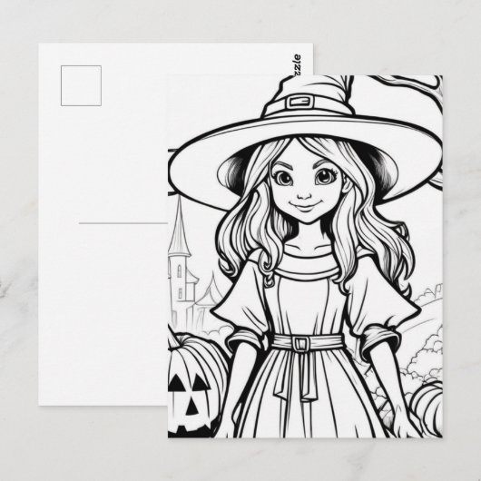 Kleur je eigen! Halloweenheks Briefkaart (Voorkant / Achterkant)