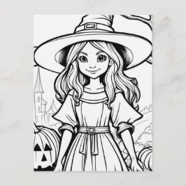 Kleur je eigen! Halloweenheks Briefkaart