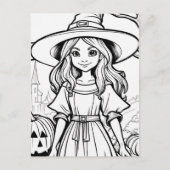 Kleur je eigen! Halloweenheks Briefkaart (Voorkant)