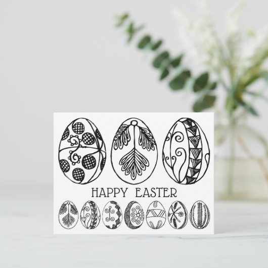 Kleur je eigen hand getrokken paaseieren—Happy Eas Feestdagenkaart (Staand voorkant)