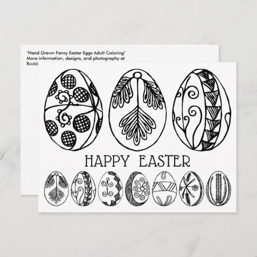 Kleur je eigen hand getrokken paaseieren—Happy Eas Feestdagenkaart (Voorkant / Achterkant)