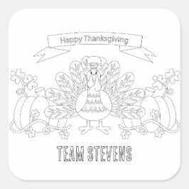 Kleur je eigen Happy Thanksgiving Scene Vierkante Sticker