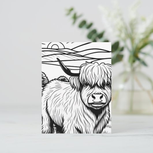 Kleur je eigen! Highland Koe Briefkaart (Staand voorkant)
