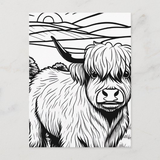 Kleur je eigen! Highland Koe Briefkaart (Voorkant)