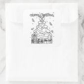 Kleur je eigen kerstboom kerstbaan vierkante sticker (Tas)