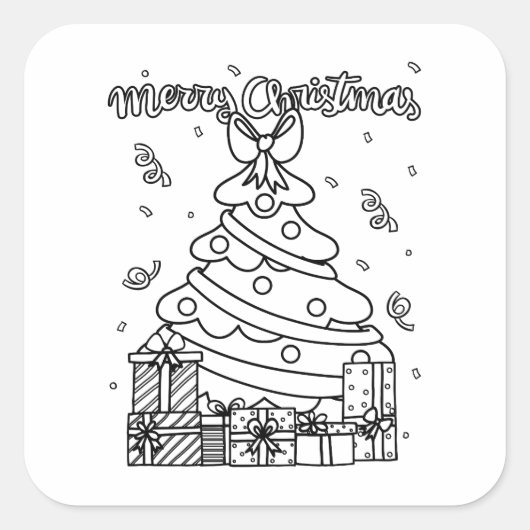 Kleur je eigen kerstboom kerstbaan vierkante sticker (Voorkant)