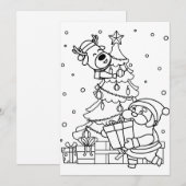 Kleur je eigen Kerstman en rendieren in Feestdagenkaart (Voorkant / Achterkant)