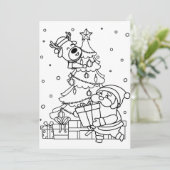 Kleur je eigen Kerstman en rendieren in Feestdagenkaart (Staand voorkant)