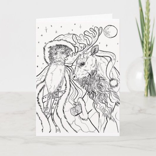 Kleur je eigen Kerstmis met Sinterklaas en rendier Kaart (Voorkant)