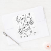 Kleur je eigen kerstpinguïn in een kous vierkante sticker (Envelop)