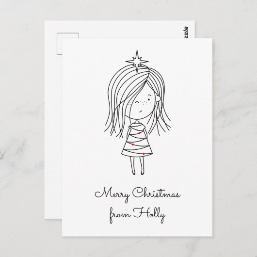 Kleur je eigen kerstverlichting meisje briefkaart (Voorkant / Achterkant)