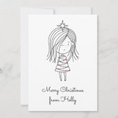 Kleur je eigen kerstverlichting meisje feestdagenkaart (Voorkant)