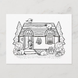 Kleur je eigen knusse huis en wasberen deken briefkaart