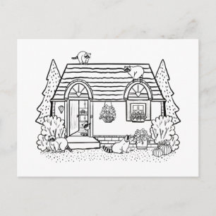 Kleur je eigen knusse huis en wasberen deken briefkaart