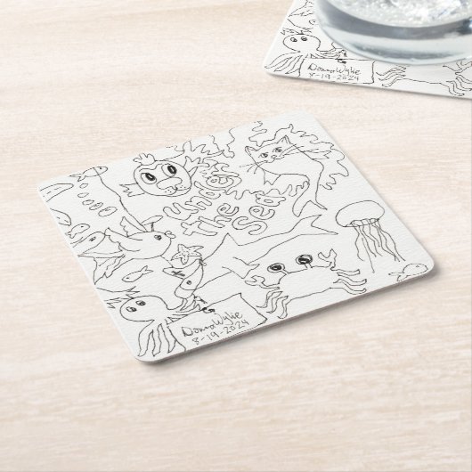 Kleur je eigen - "Onder het Zee" Kartonnen Onderzetters (Schuin)