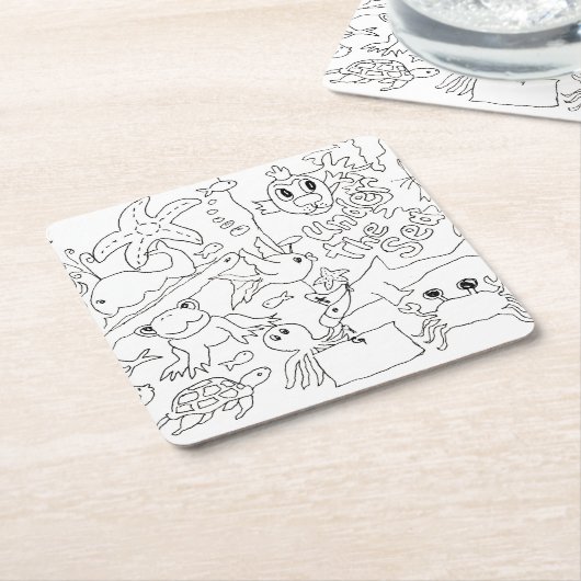 Kleur je eigen - "Onder het Zee" Kartonnen Onderzetters (Schuin)