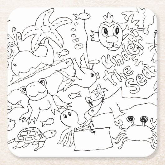 Kleur je eigen - "Onder het Zee" Kartonnen Onderzetters (Voorkant)