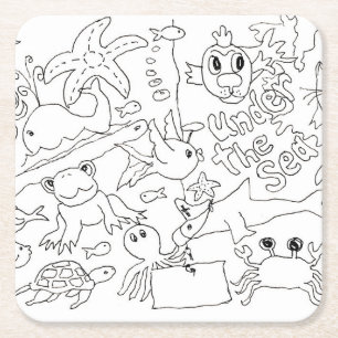 Kleur je eigen - "Onder het Zee" Kartonnen Onderzetters