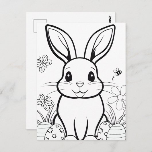 Kleur je eigen! Paashaas Briefkaart (Voorkant / Achterkant)