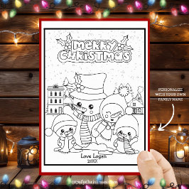 Kleur Je Eigen Persoonlijke Kerstman Sneeuwman Feestdagenkaart