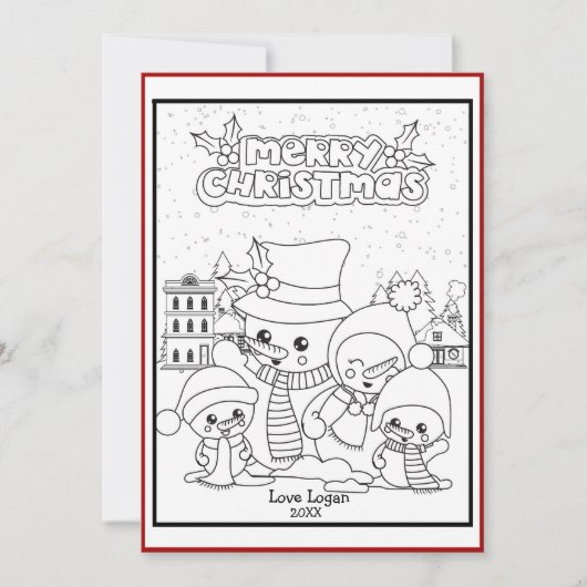 Kleur Je Eigen Persoonlijke Kerstman Sneeuwman Feestdagenkaart (Voorkant)