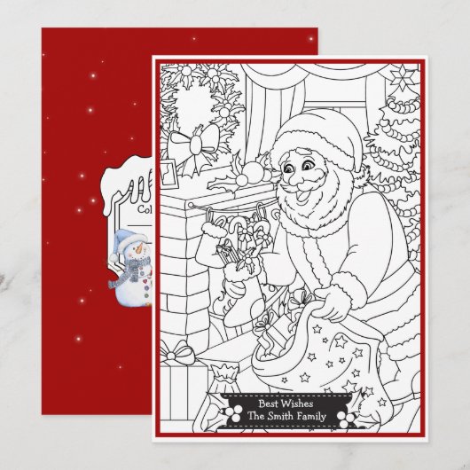 Kleur je eigen pret gepersonaliseerde Kerstman Feestdagenkaart (Voorkant / Achterkant)