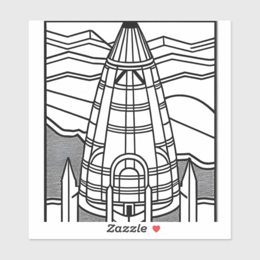 Kleur je eigen ruimteschip Zwart Wit ontwerp Sticker (Vel)