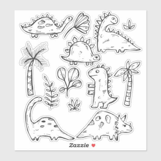 Kleur je eigen Schattigee dinosaurus Stickers (Vel)