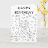 Kleur je eigen uil DIY geschenken Kaart (Gele Bloem)