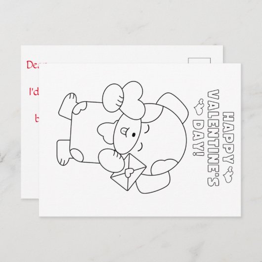 kleur je eigen valentijn voor kinderen briefkaart (Voorkant / Achterkant)